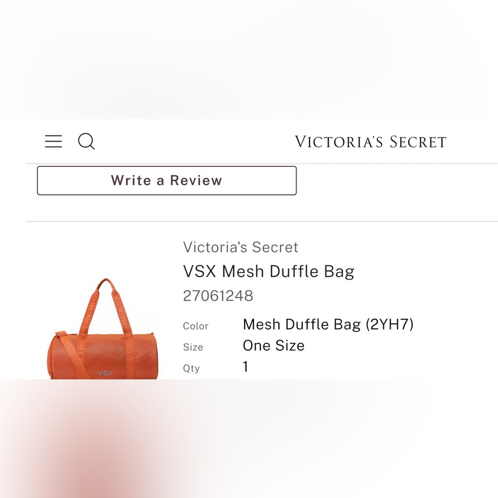 Victoria's Secret VSX Orange Mesh Duffle Bag